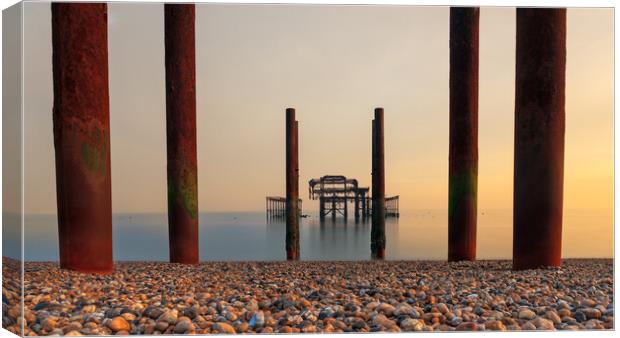 Brighton West Pier head on at sunset  Canvas Print by Andrew Scott