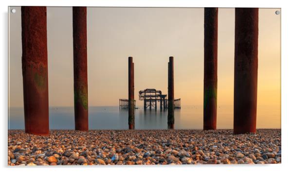 Brighton West Pier head on at sunset  Acrylic by Andrew Scott