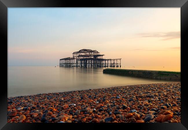Brighton West Pier at sunset Framed Print by Andrew Scott
