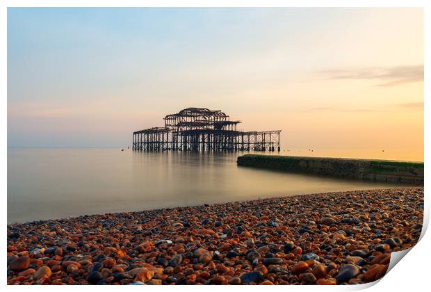 Brighton West Pier at sunset Print by Andrew Scott