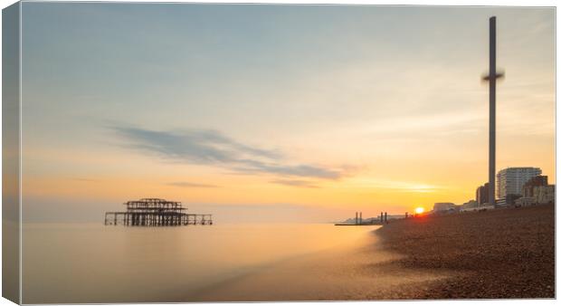 Brighton West Pier and Beach at sunset Canvas Print by Andrew Scott