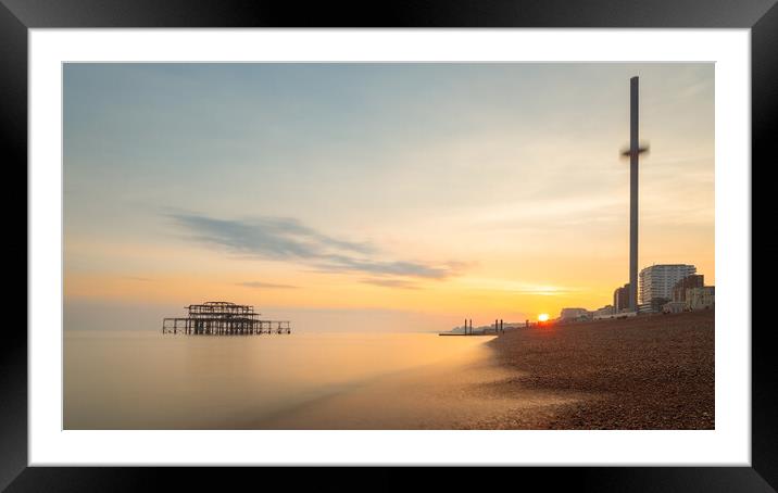 Brighton West Pier and Beach at sunset Framed Mounted Print by Andrew Scott