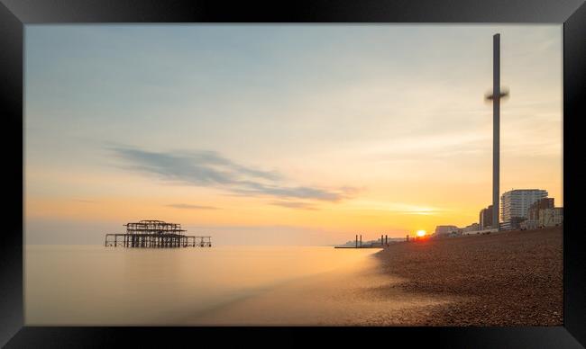 Brighton West Pier and Beach at sunset Framed Print by Andrew Scott