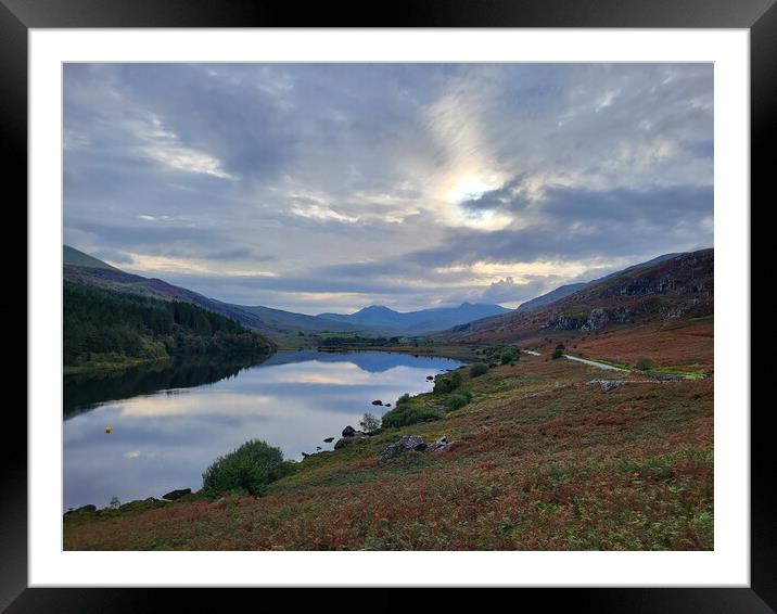 Snowdonia Lake and mountain view at sunset Framed Mounted Print by Barbora Sebestova