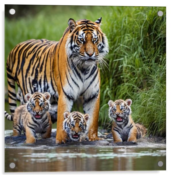tiger and baby cubs Acrylic by kathy white