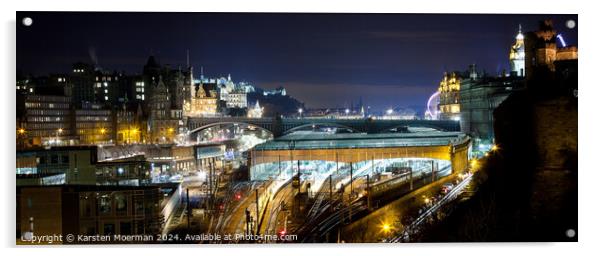 Edinburgh Waverley Station and City Acrylic by Karsten Moerman