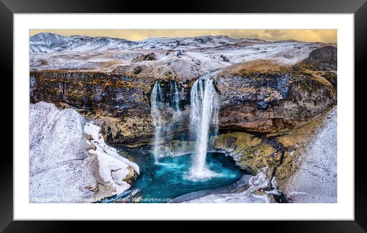 Icelandic Waterfall from the air Framed Mounted Print by Keith Dawson