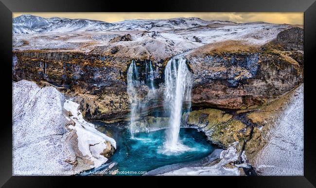 Icelandic Waterfall from the air Framed Print by Keith Dawson