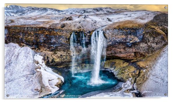 Icelandic Waterfall from the air Acrylic by Keith Dawson