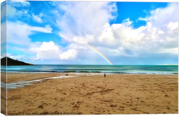 Rainbow over Carbis Bay Cornwall Beach Seascape Canvas Print by Alice Rose Lenton