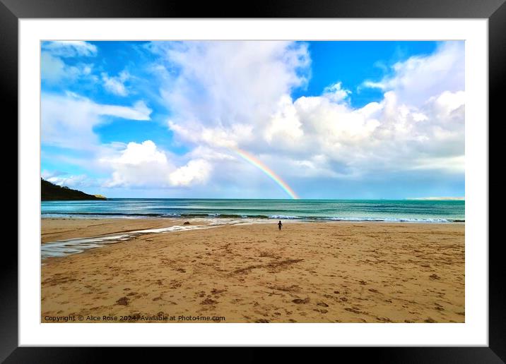 Rainbow over Carbis Bay Cornwall Beach Seascape Framed Mounted Print by Alice Rose Lenton