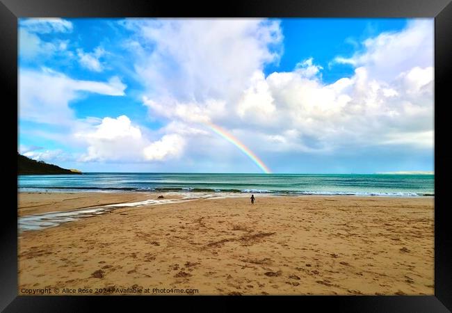 Rainbow over Carbis Bay Cornwall Beach Seascape Framed Print by Alice Rose Lenton