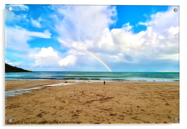 Rainbow over Carbis Bay Cornwall Beach Seascape Acrylic by Alice Rose Lenton