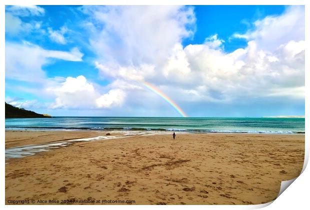 Rainbow over Carbis Bay Cornwall Beach Seascape Print by Alice Rose Lenton