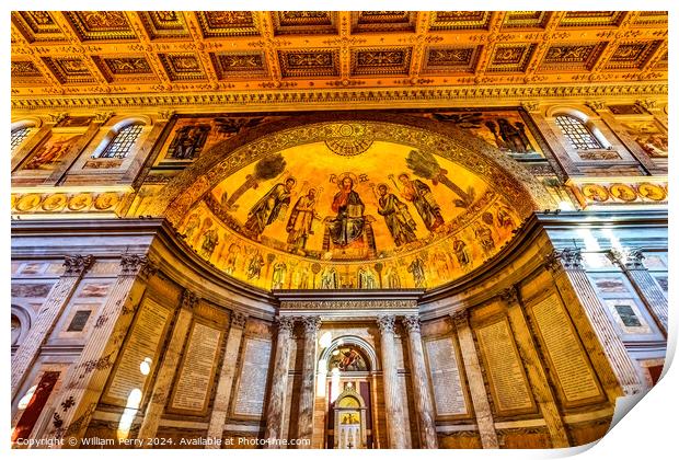 Ancient Jesus Mosaic Papal Basilica Paul Beyond Walls Rome Italy Print by William Perry
