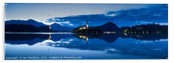 Dawn breaks over Lake Bled Acrylic by Ian Middleton