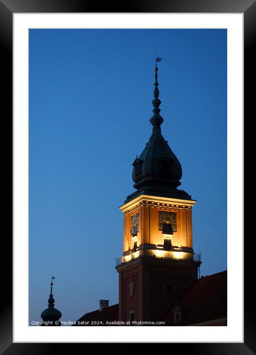 Tower Clock at the Royal Palace in Warsaw Framed Mounted Print by Paulina Sator
