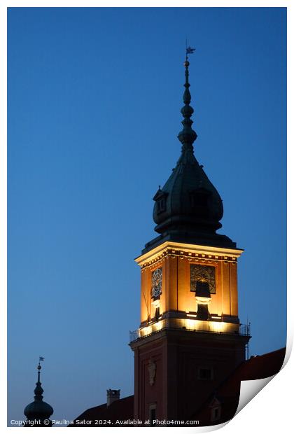 Tower Clock at the Royal Palace in Warsaw Print by Paulina Sator