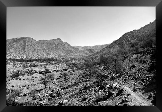 Dry landscape, Anti-Atlas mountains, monochrome Framed Print by Paul Boizot