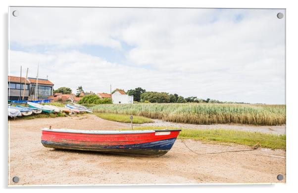 Red and blue boat on the shore at Brancaster Staithe Acrylic by Jason Wells
