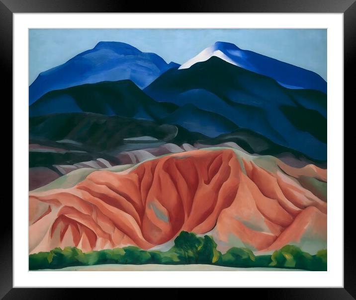 Georgia O’Keeffe - Black Mesa Landscape New Mexico  Out Back of Maries II 1930 Framed Mounted Print by Welliam Store