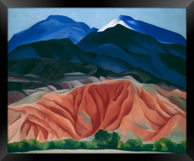 Georgia O’Keeffe - Black Mesa Landscape New Mexico  Out Back of Maries II 1930 Framed Print by Welliam Store