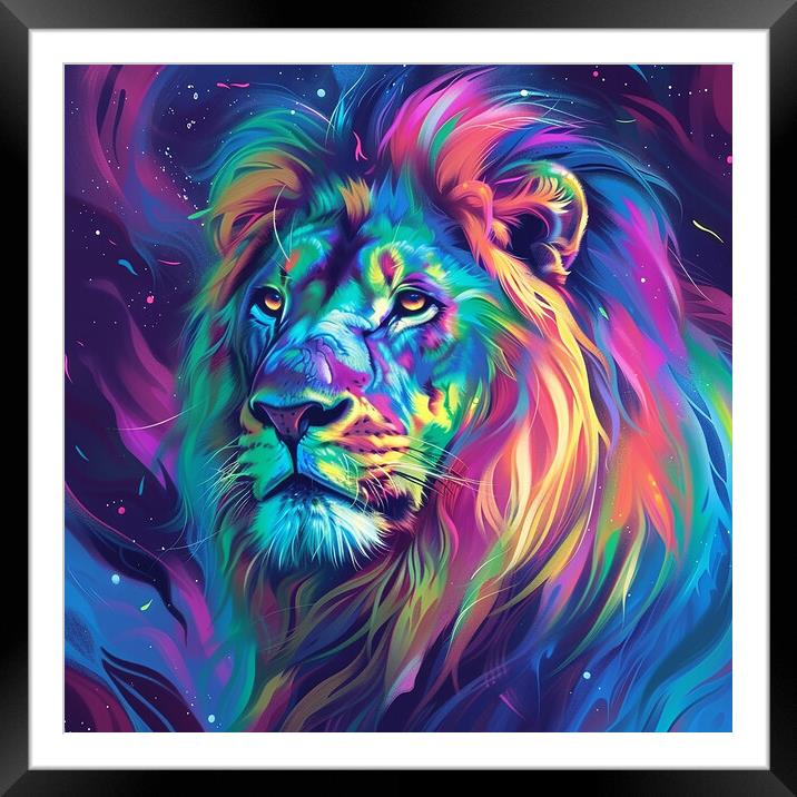 Rainbow Lion Framed Mounted Print by Steve Smith