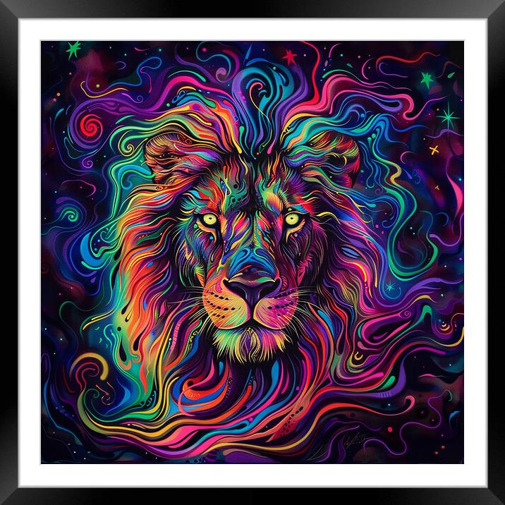 Rainbow Lion Framed Mounted Print by Steve Smith