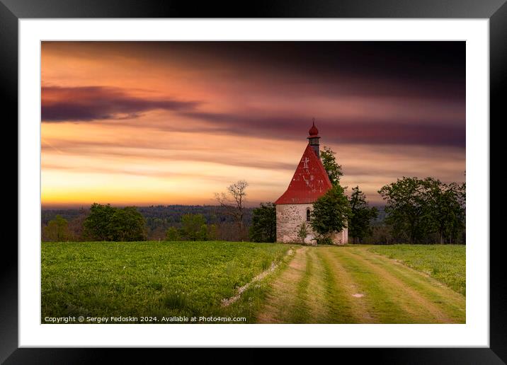 Old church in the summer field. Dobronice u Bechyne, Czechia Framed Mounted Print by Sergey Fedoskin
