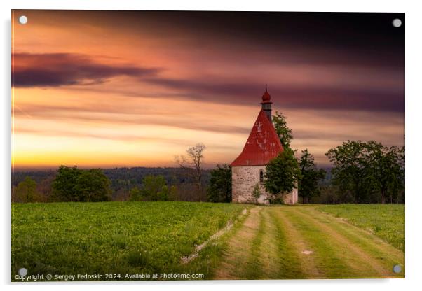 Old church in the summer field. Dobronice u Bechyne, Czechia Acrylic by Sergey Fedoskin