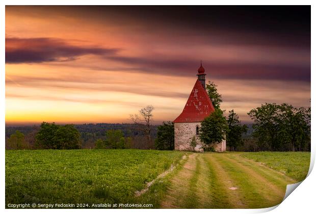 Old church in the summer field. Dobronice u Bechyne, Czechia Print by Sergey Fedoskin
