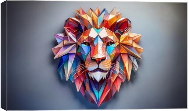 Artistic lion's head composed of colorful geometric polygons. Abstract nonphoto Canvas Print by Guido Parmiggiani