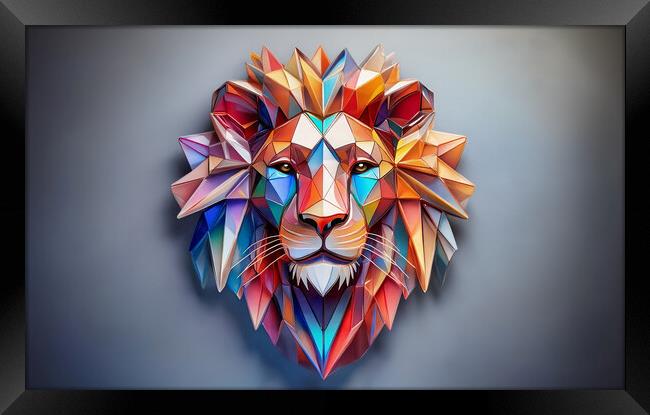 Artistic lion's head composed of colorful geometric polygons. Abstract nonphoto Framed Print by Guido Parmiggiani
