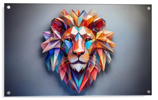 Artistic lion's head composed of colorful geometric polygons. Abstract nonphoto Acrylic by Guido Parmiggiani