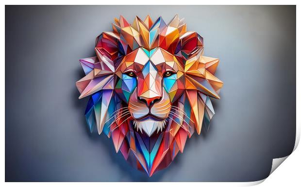 Artistic lion's head composed of colorful geometric polygons. Abstract nonphoto Print by Guido Parmiggiani