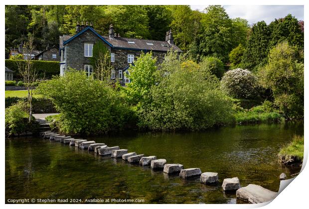 Stepping Stones across the River Rothay Print by Stephen Read