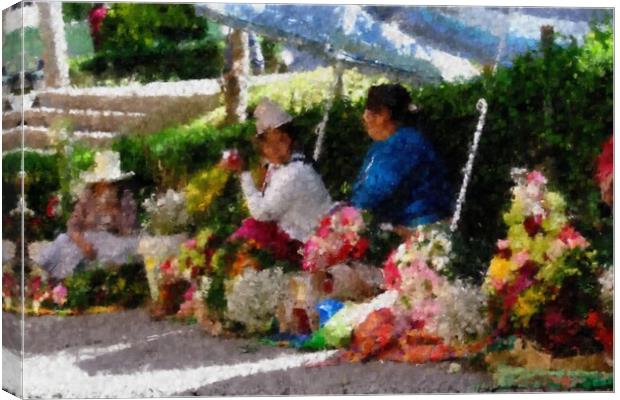 Flower sellers in Hauraz Peru Canvas Print by Steve Painter