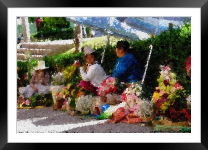 Flower sellers in Hauraz Peru Framed Mounted Print by Steve Painter