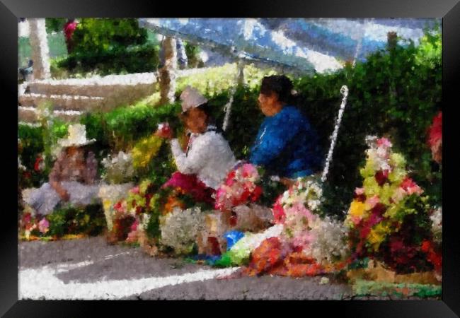 Flower sellers in Hauraz Peru Framed Print by Steve Painter