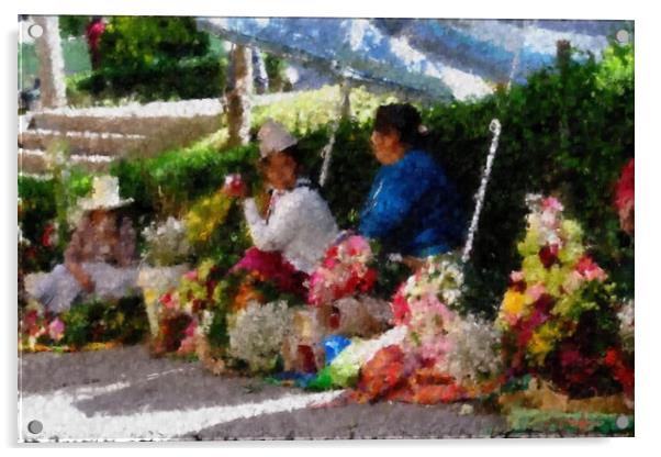 Flower sellers in Hauraz Peru Acrylic by Steve Painter