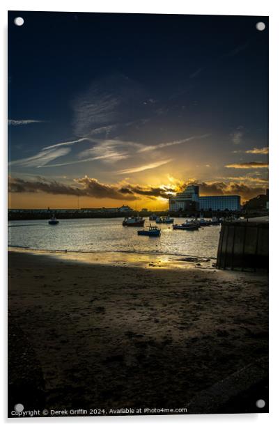 Folkestone Harbour sunset Acrylic by Derek Griffin