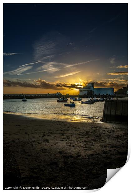 Folkestone Harbour sunset Print by Derek Griffin