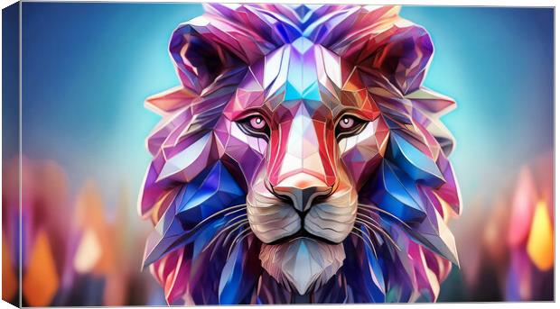 An artistic lion head made up of colorful geometric polygons. Canvas Print by Guido Parmiggiani