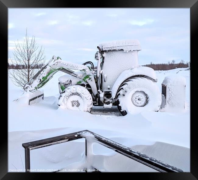A snow-encased tractor after snowstorm  Framed Print by Robert Galvin-Oliphant