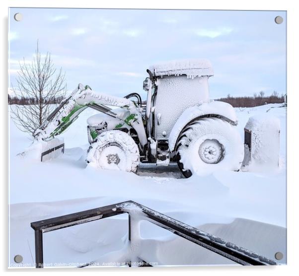 A snow-encased tractor after snowstorm  Acrylic by Robert Galvin-Oliphant