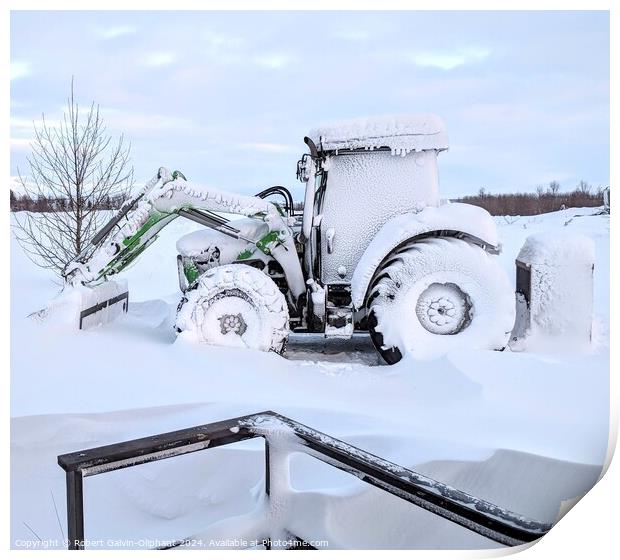 A snow-encased tractor after snowstorm  Print by Robert Galvin-Oliphant