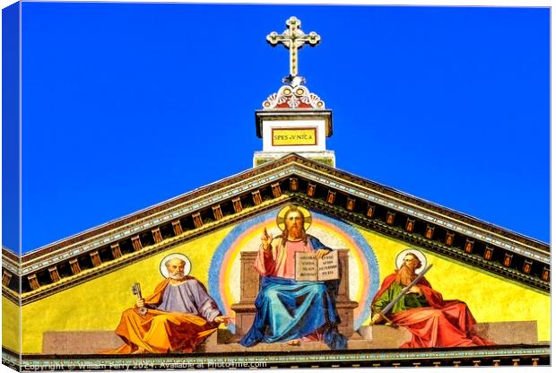Jesus Mosaic Facade Papal Basilica Paul Beyond Walls Rome Italy Canvas Print by William Perry
