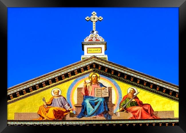 Jesus Mosaic Facade Papal Basilica Paul Beyond Walls Rome Italy Framed Print by William Perry