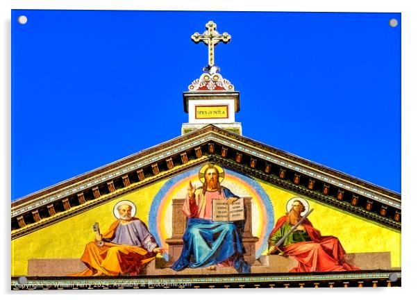 Jesus Mosaic Facade Papal Basilica Paul Beyond Walls Rome Italy Acrylic by William Perry