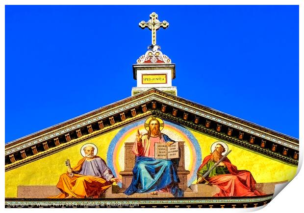 Jesus Mosaic Facade Papal Basilica Paul Beyond Walls Rome Italy Print by William Perry